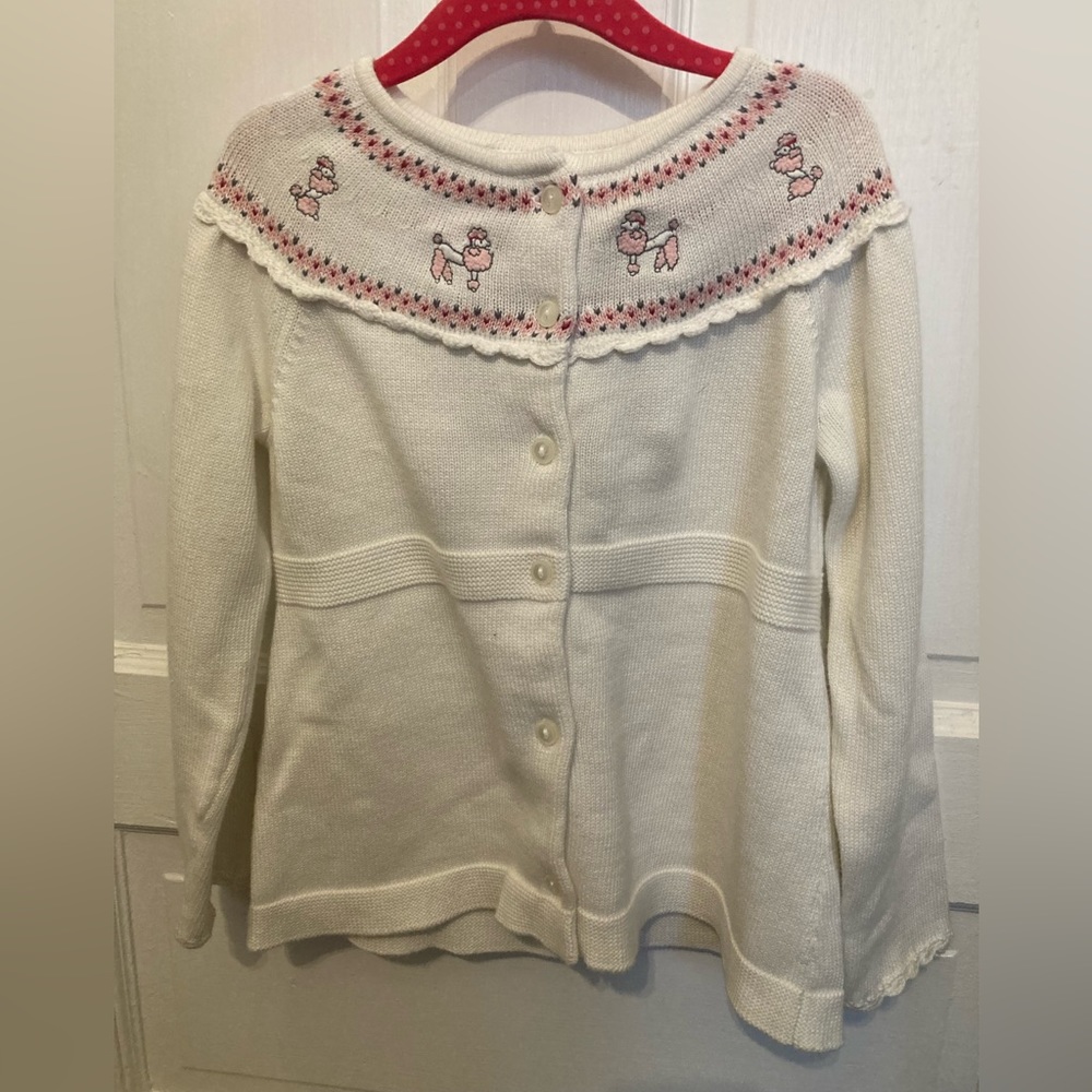 Girls Janie and Jack Size 5 White And Pink Cardigan Sweater. EUC